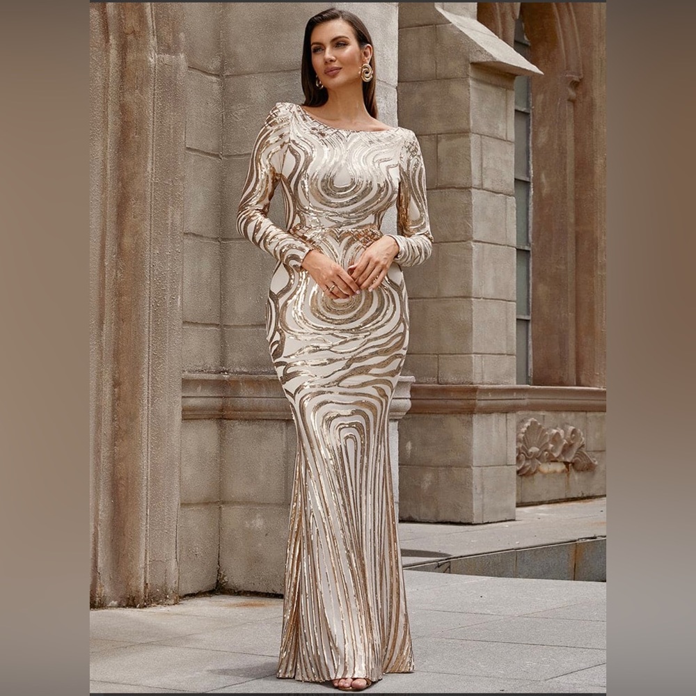 NWT Missord Large Backless Golden Sequin Mermaid Evening Dress